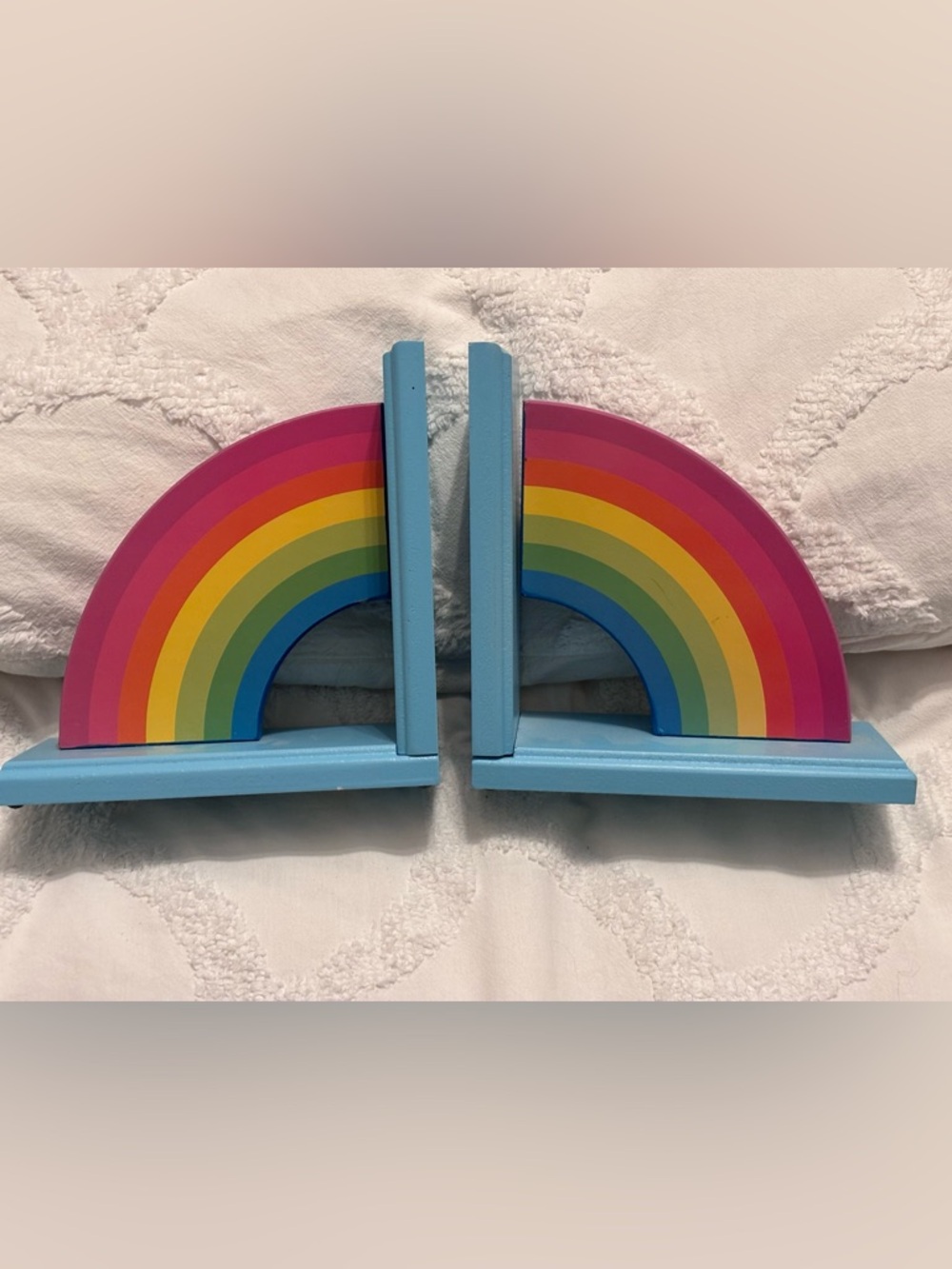 Wooden Rainbow Bookends in Light Blue /nursery, children’s, classroom, girl room